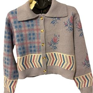Gray Lavender floral button down sweater cardigan size medium by Hem & Thread